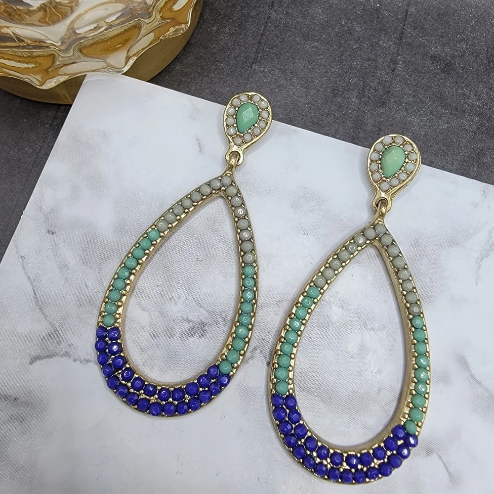 Teardrop Chandelier Rhinestone Dangle Hoop Earrings